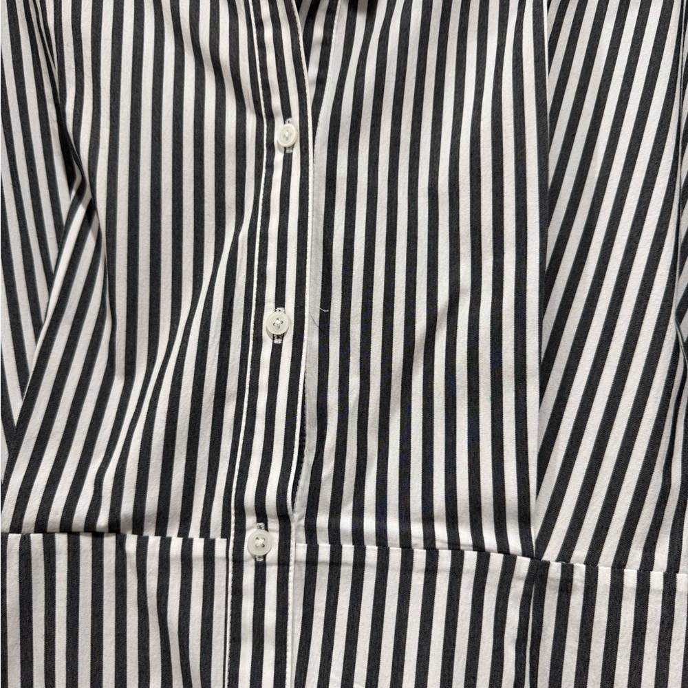 Express Black and White Vertical-Striped Mini Shirt Dress - Picture 6 of 12